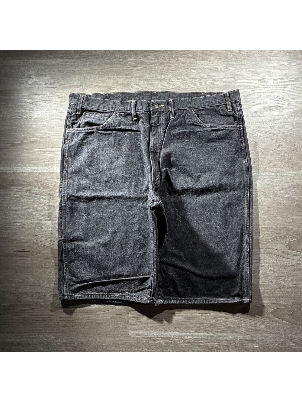 Genuine Dickies Mens Size 44 Black Denim Carpenter Shorts Jorts Baggy Oversized